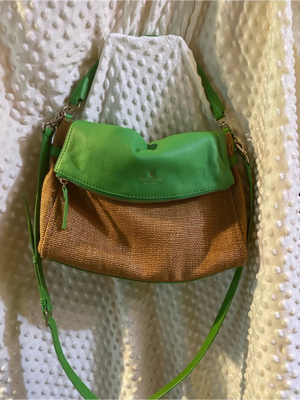 kate spade Green and Tan Woven Convertible Shoulder Bag
